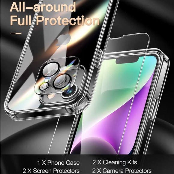 iPhone 14 Transparent Case with 2X Screen Protector + 2X Lens Protector Bundle - Picture 2 of 8